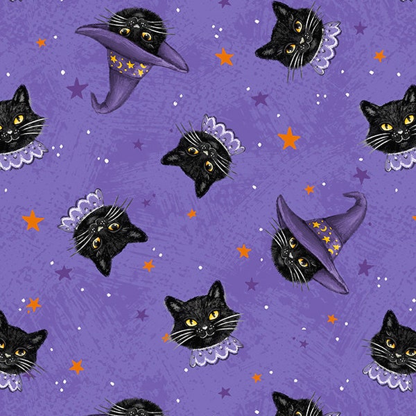 Cat Head Toss Purple Halloween Quilt Fabric by Wilmington Prints