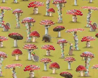 Holly Woods Christmas Quilt Fabric Mushroom Trees 9239-44 Citrus