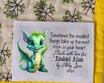 Etiqueta personalizada de edredón Green Dragon personalizada para bebés y niños