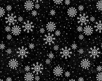 Snowy Gnomies Christmas Quilt Fabric 3074 49376 919 Snowflakes Black