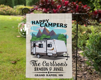 pop up camper/garden flag/camper flag/campsite flag/campground flag/camping flag/pop up/pop-up/happy campers/camping/camping gift/campers