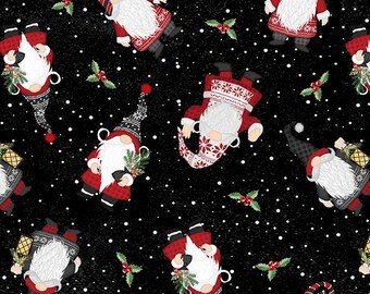 Snowy Gnomies Christmas Quilt Fabric 3074 49373 991 Gnome Toss Black