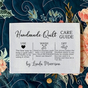 Quilt Care Labels on Cotton Quilt Labels personalized with your name. This set of 6 labels is perfect for basting a quilt gift