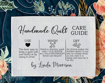 Quilt Care Labels on Cotton Quilt Labels personalized with your name. This set of 6 labels is perfect for basting a quilt gift