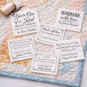 Assorted Personalized Quilt Labels – 6 Different Quilt Sayings – Handmade Quilt Label Sheet – Custom Quilt Tags – Cotton or Polyester Labels