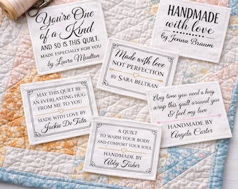 Assorted Personalized Quilt Labels – 6 Different Quilt Sayings – Handmade Quilt Label Sheet – Custom Quilt Tags – Cotton or Polyester Labels