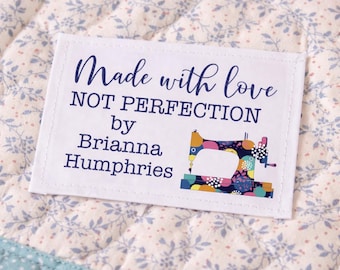 Made With Love Not Perfection Quilt Label, Personalized Quilt Tag with Sewing Machine, Custom Quilt Labels, Quilt Maker Label