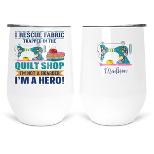 I Rescue Fabric/Trapped in the Quilt Shop/fabric hoarder/fabric hero/fabric stash/funny sewing gift/funny quilting/sewing mug/sewing gift
