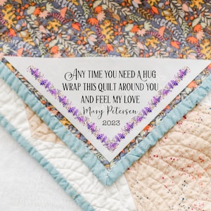 Sweet Corner Quilt Labels personalized for you on cotton cotton in sew on form and measuring approximately 5 x 5&quot;