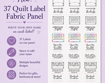 Blank Quilt Label Fabric Panel, 37 Best Seller Cotton Quilt Labels, Write-In Handmade Quilt Labels, 18 x 44 Inch Panel
