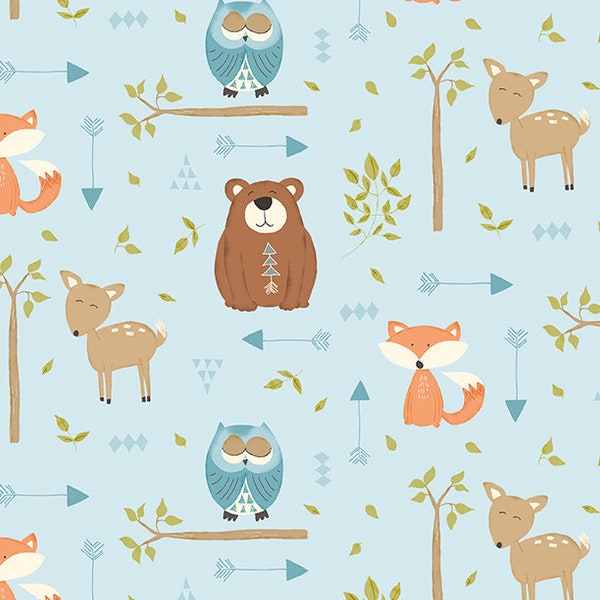 Winsome Critters Citters All Over on Blue Quilt Fabric by Wilmington Prints