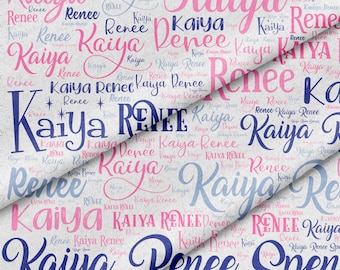 Custom Name Fabric Panel – 12x18&quot; Personalized Print printed with pinks and blues