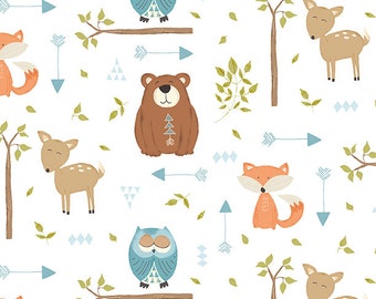 Winsome Critters Citters por todas partes sobre tela de colcha blanca de Wilmington Prints