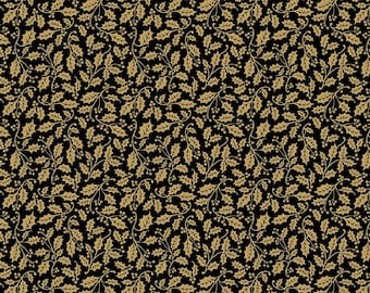 Poinsettias at Christmas Quilt Fabric Holly Black Foil CF17636-BLACK