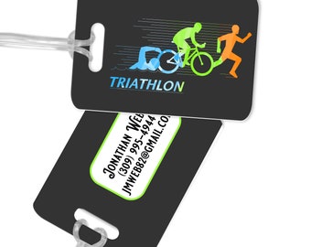 Triathlon bag luggage tag/FREE SHIPPING/luggage tag/personalized luggage tag/triathlon luggage tag/bag tag/backpack tag/triathlete luggage