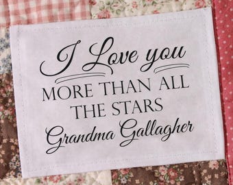 Personalized Quilt Labels “I Love You More Than All the Stars” – Custom Quilt Tag with Name – Sew On Fabric Labels – Set of 6
