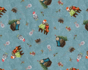 Holly Woods Christmas Quilt Fabric Woodland Toss 9234-79 Slate