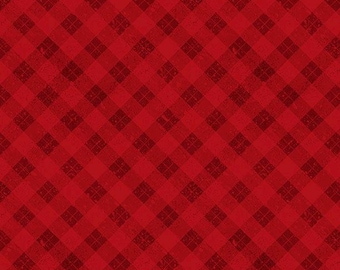 Snowy Gnomies Christmas Quilt Fabric 3074 49377 333 Plaid Red