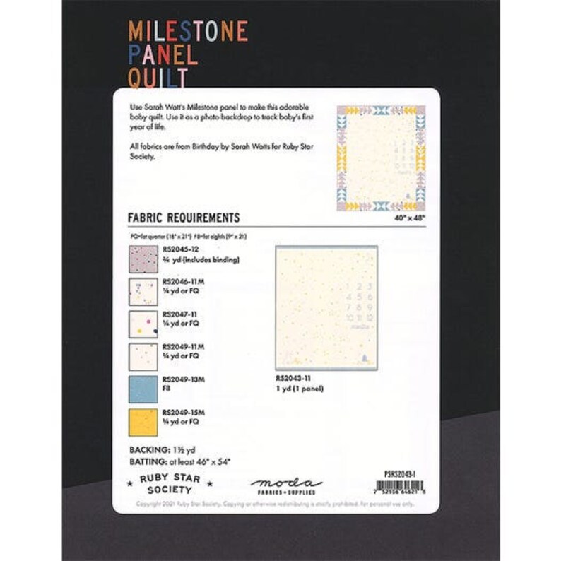 Milestone Panel Quilt Project Sheet Ruby Star Society Pattern Etsy