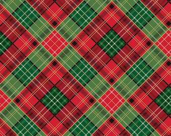 Poinsettias at Christmas Quilt Fabric Plaid Multi Foil CF17633-MULTI