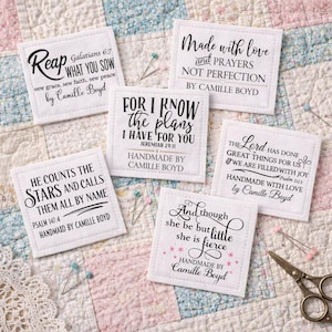 Personalized Christian Quilt Labels, Bible Verse Quilt Labels, Inspirational Sew On Labels, Faith Quilt Tag, Custom Quilt Label Sheet