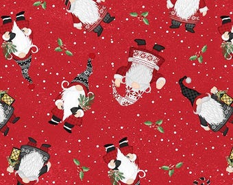 Snowy Gnomies Christmas Quilt Fabric 3074 49373 391 Gnome Toss Red