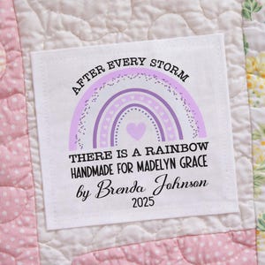 Personalized Rainbow Quilt Label, After Every Storm There is a Rainbow, Custom Quilt Label with Name Date, Baby Quilt Label, Set of 6