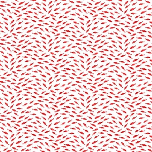 May include: A repeating pattern of red fish silhouettes on a white background. The fish are arranged in a zig-zag formation, creating a dynamic and visually appealing design. The overall effect is a lively and aquatic-themed pattern.