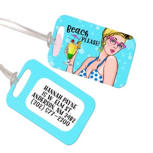 Beach Please/FREE SHIPPING/luggage tag/funny luggage tag/retro luggage tag/custom luggage tag/monogrammed luggage tag/vacation/luggage/gift