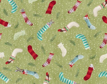 Holly Woods Christmas Quilt Fabric Critter Stockings 9245-61 Sage
