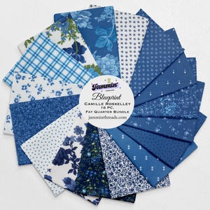 Blueprint Fat Quarter Bundle – Camille Roskelley Moda Fabrics – 16 Pc. Fabric Bundle – Blue Floral Quilt Fabric – Curated by Jammin’ Threads