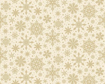 Poinsettias at Christmas Quilt Fabric Snowflakes Cream Foil CF17635-CREAM