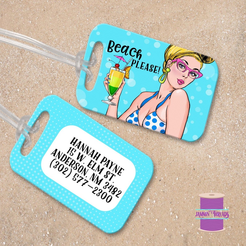 Beach Please/free Shipping/luggage Tag/funny Luggage Tag/retro Etsy