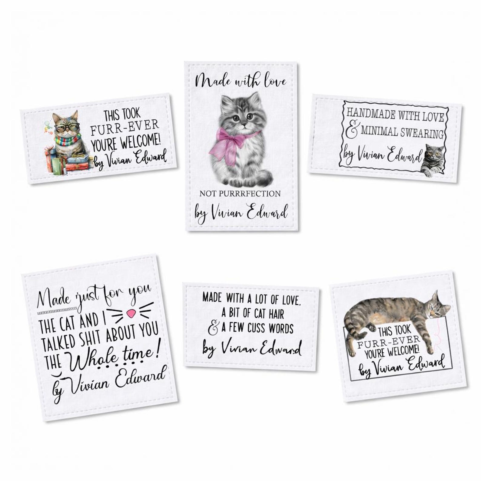 Cat Lable Funny Cat Quilt Label Assortment – Sarcastic Cat Quilt Labels ...