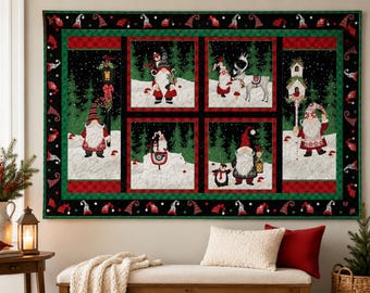 Snowy Gnomies Quilt Kit with Personalized Satin Quilt Tag, Christmas Gnome Quilt Kit, Beginner Friendly Holiday Quilt Kit, Wilmington Prints