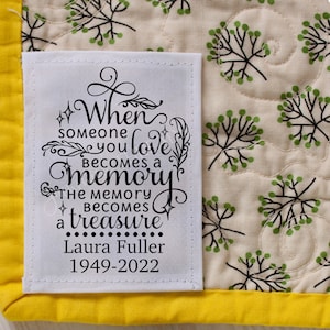 Memory Quilt Labels personalized with your name on cotton or polyester.