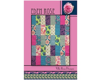 Eden Rose Quilt Pattern by Villa Rosa Designs - Fat Quarter Friendly - Beginner Friendly - Finishes at 36 x 47" or add a border for 42 x 53"