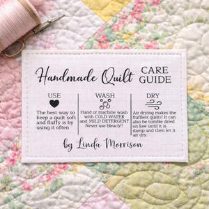 Personalized Quilt Care Label, Handmade Quilt Care Guide Tag, Quilt Washing Instructions Label, Custom Quilt Label, Quilt Label, Set of 6