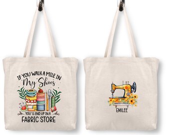 Personalized Fabric Store Tote Bag, Funny Quilter Tote, Sewing Lover Gift, Custom Name Tote Bag, Quilt Retreat Bag, Fabric Shopping Bag