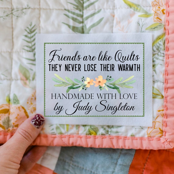 Orange Floral Quilt Labels - Pretty, Personalized Quilt Labels