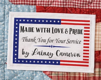 Patriotic Quilt Label Personalized Military Quilt Tag Thank You for Your Service Quilt of Valor Label Handmade Quilt Label Set of 8