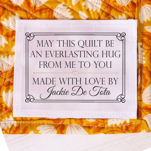 Personalized Quilt Label – May This Quilt Be an Everlasting Hug From Me to You – Custom Quilt Label – Sew-On Quilt Tag