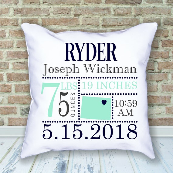 Birth Announcement Pillow Free Shipping Wyoming Baby Keepsake Etsy