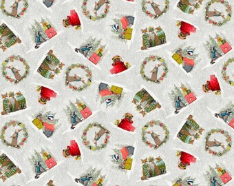 Holly Woods Christmas Quilt Fabric Critter Vignette 9235-11 Pearl