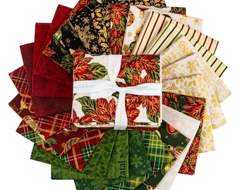 Poinsettias at Christmas Quilt Fabric Fat Quarter Bundle FQ-17630-24
