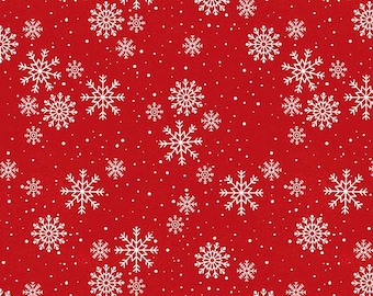 Snowy Gnomies Christmas Quilt Fabric 3074 49376 313 Snowflakes Red