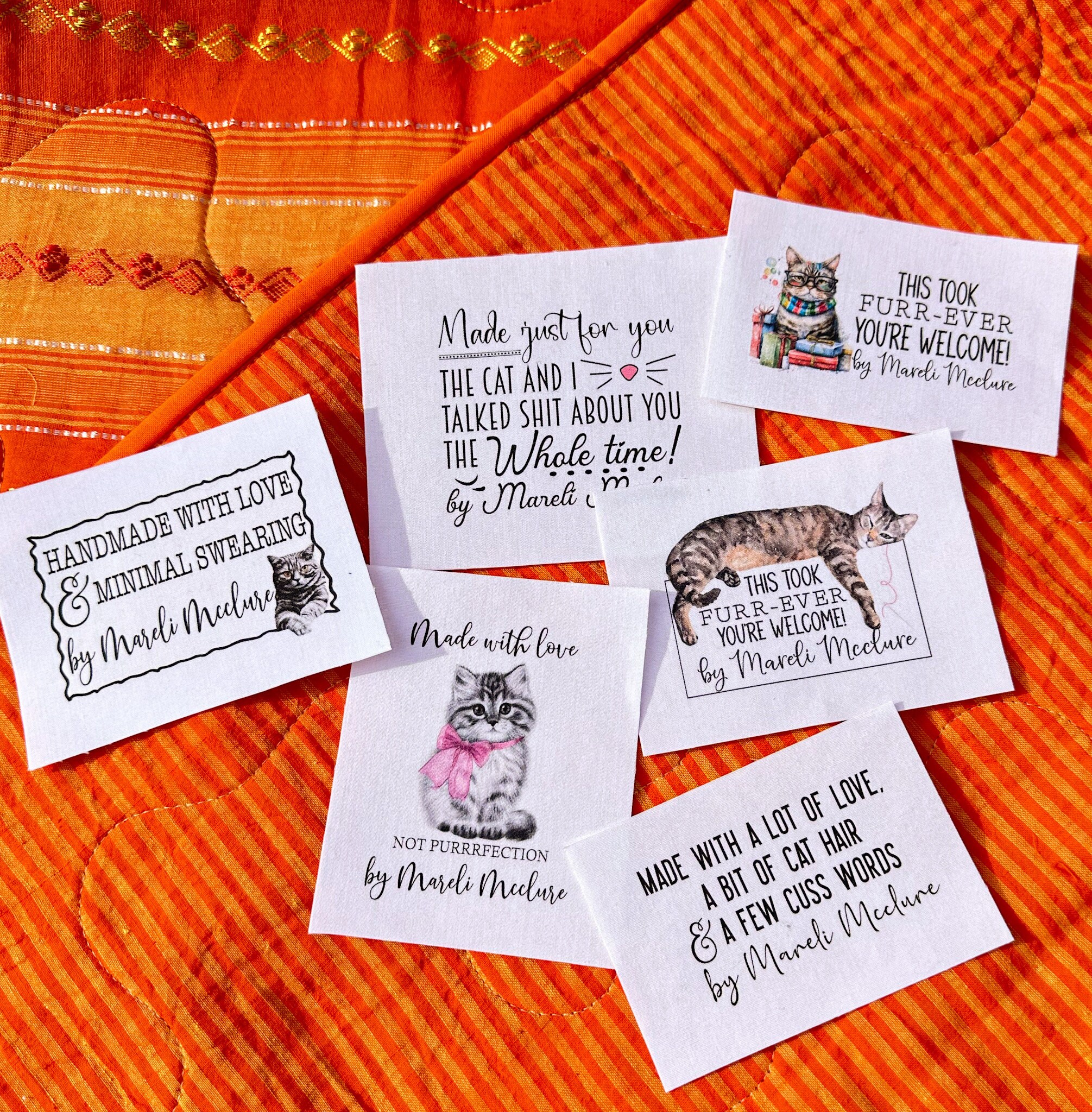 Cat Lable Funny Cat Quilt Label Assortment – Sarcastic Cat Quilt Labels ...