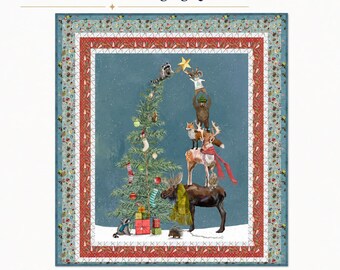 Christmas Wall Hanging Quilt Kit, Teamwork Holiday Quilt Kit, Holly Woods Fabric, Woodland Christmas Quilt, Beginner Friendly Quilt Kit