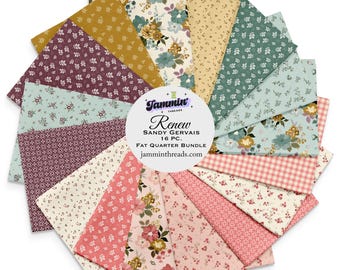 Renew Fat Quarter Bundle, Sandy Gervais Riley Blake Designs Fabric, 16 Piece Curated FQ Bundle, Quilting Cotton, Floral Quilt Fabric