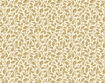 Poinsettias at Christmas Quilt Fabric Holly Cream Foil CF17636-CREAM
